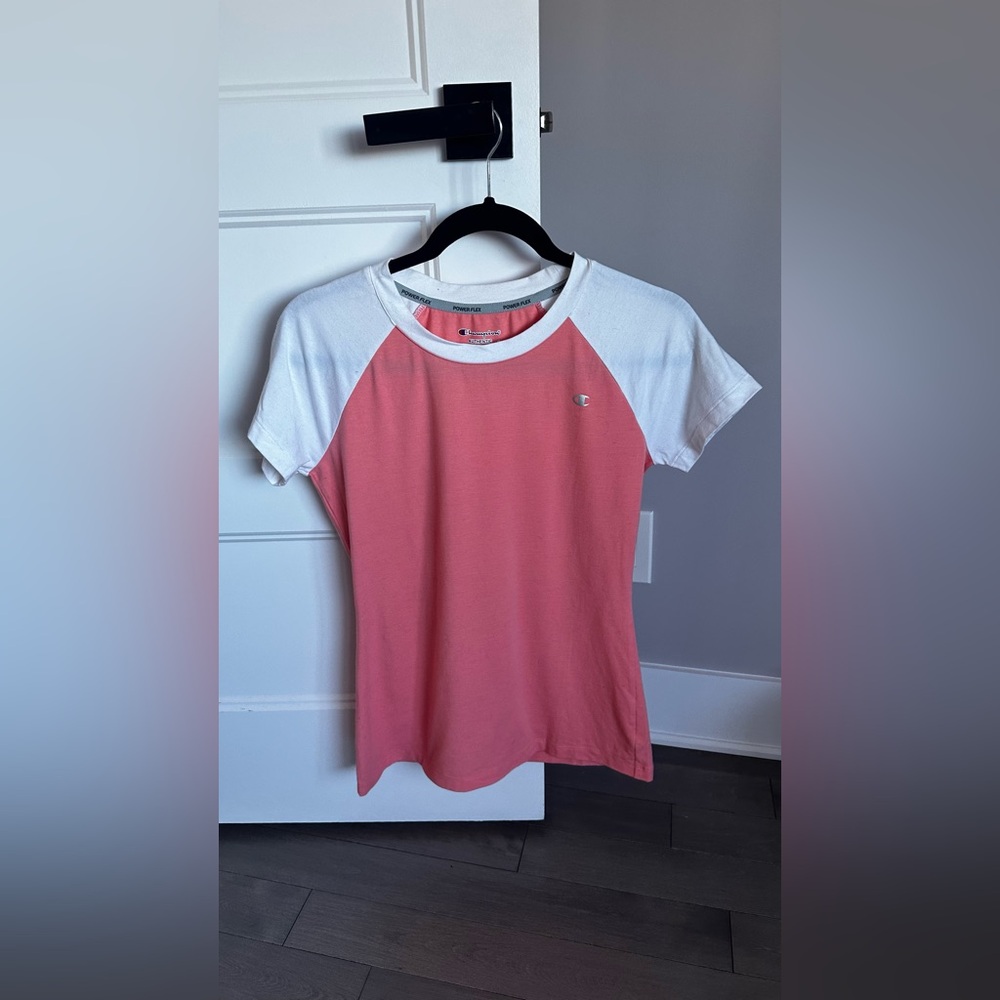 Champion Women's Short Sleeve Pink and White Tee